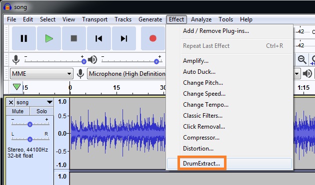 DrumExtract VST in Audacity